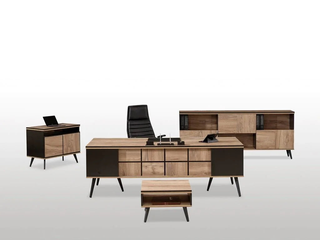 4-teiliges Extrem Büromöbel Set mit modernem Schreibtisch, extrabreitem Aktenschrank und Sideboard für eine professionelle Büroeinrichtung.